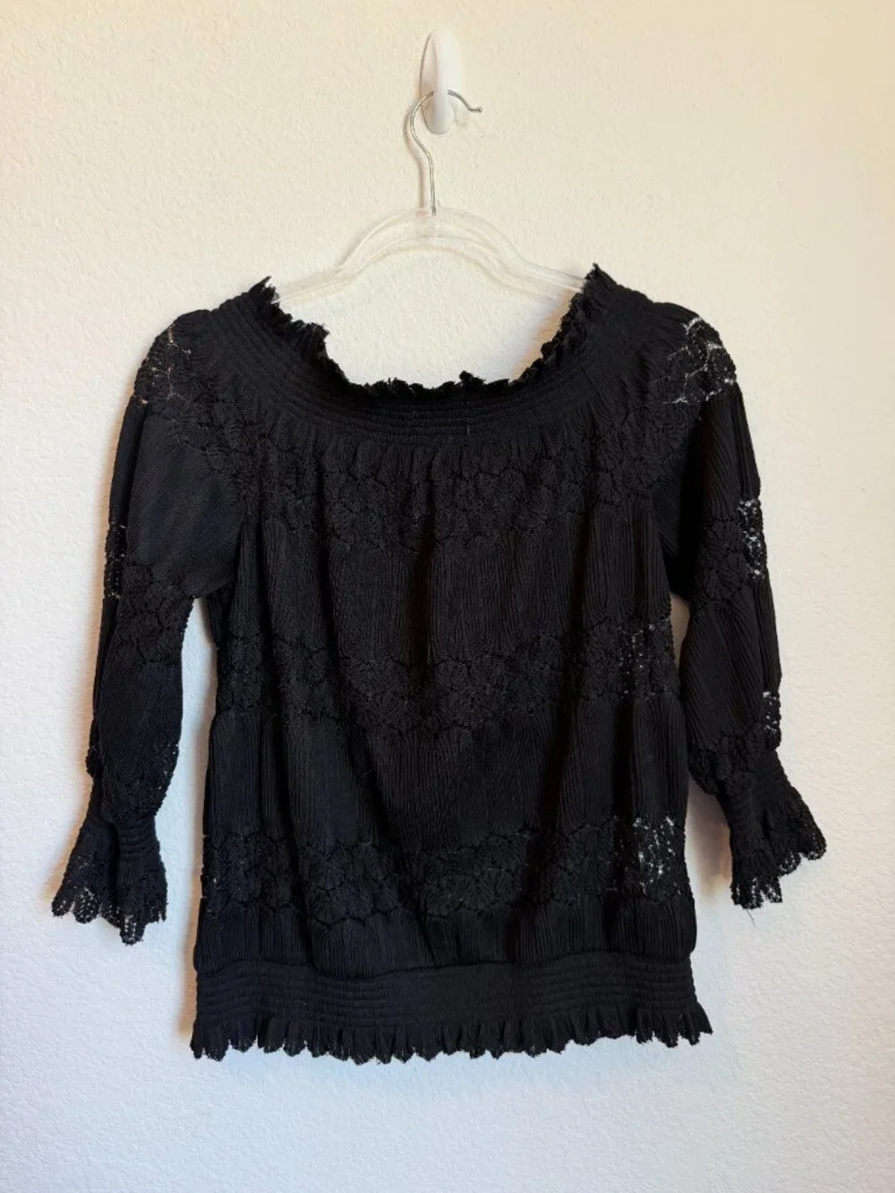 Anthropologie Deletta Riley Black Lace Off the Shoulder Top
